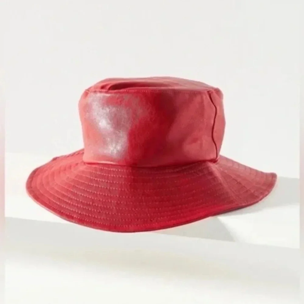 NWT Anthropologie Red Faux Leather Bucket Hat
